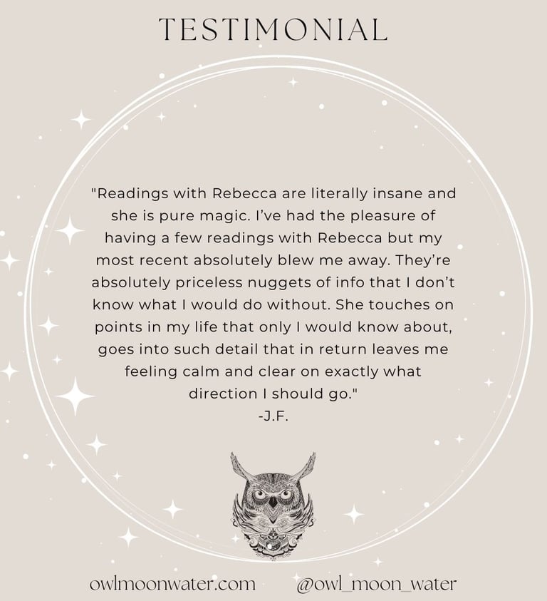 Psychic Reading Testimonial for Owl Moon Water