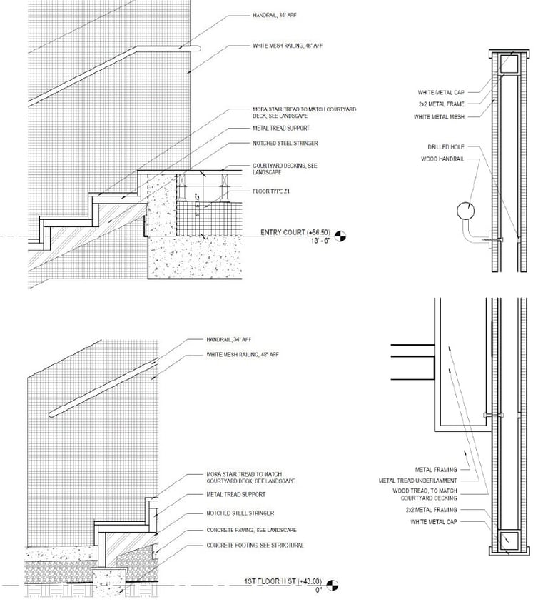 A construction detail drawing of a stair