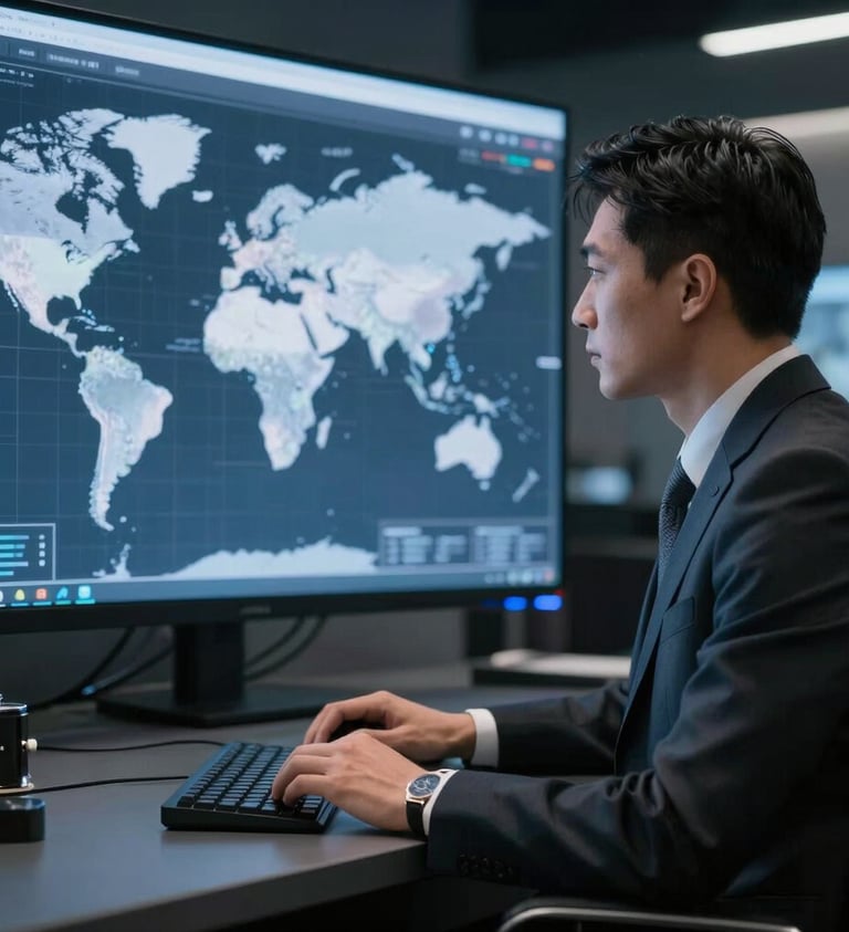 Business professional analyzing global markets to identify target customers and opportunities