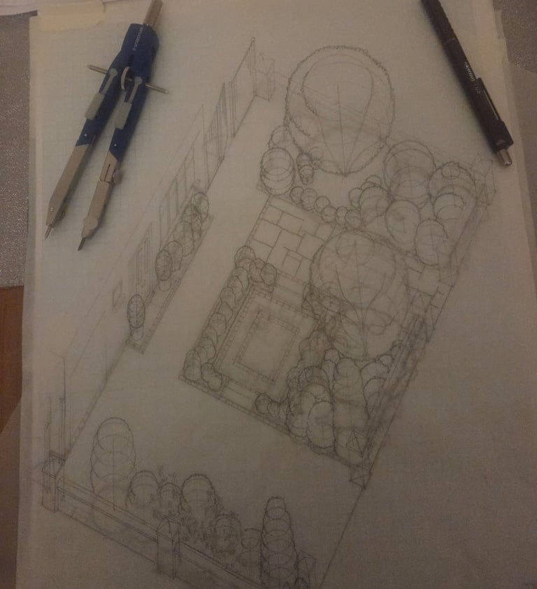 Creating an axonometric drawing view of a front garden design