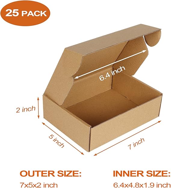 Brown 7x5x2 inch shipping boxes for packaging small business products or mailing gifts