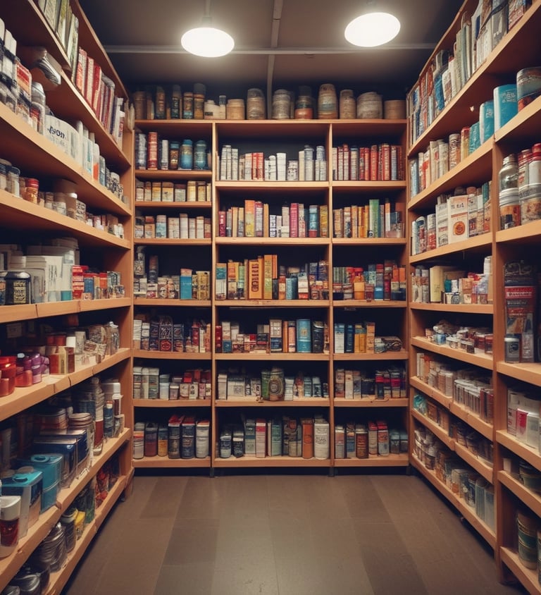 a large room with a lot of shelves with shopping items