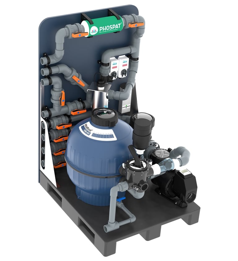 AquaForte plug-and-play filtration kit for natural pools with BioBead filter and UV sterilizer,