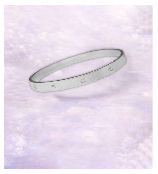 Handcrafted pure silver Astrology Zodiac bangle in Brushed finish