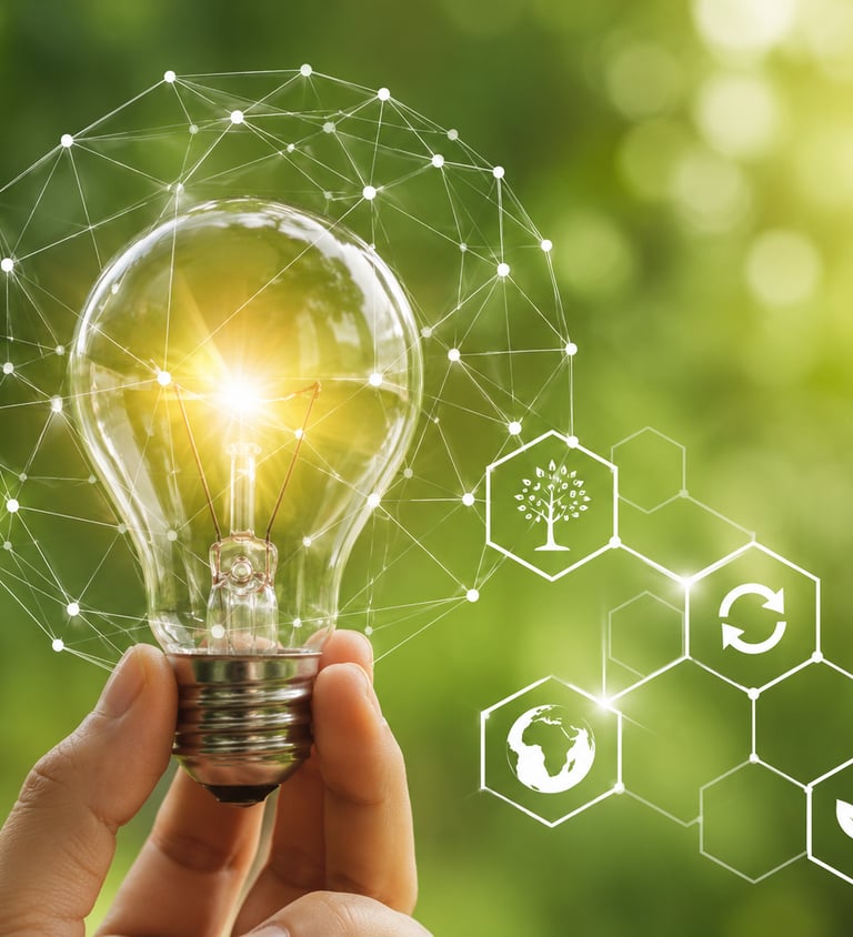 Professionnel de l’électricité tenant une ampoule LED allumée représentant les installations électri