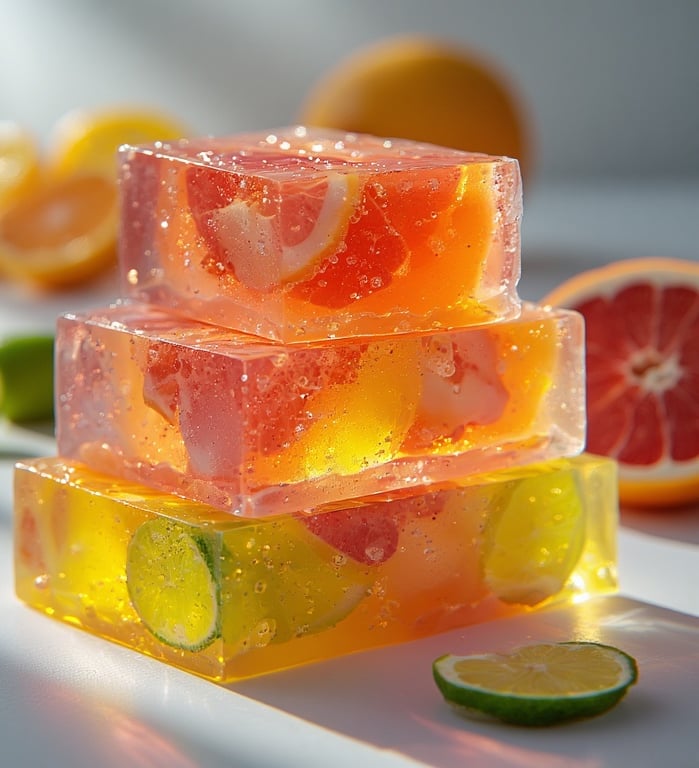 Neon orange and highlighter yellow handmade soap bars stacked and slightly offset. 