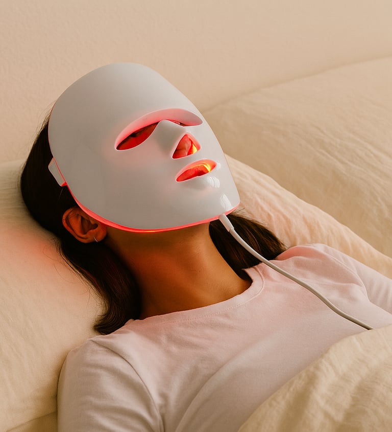 Woman wearing a modern LED mask