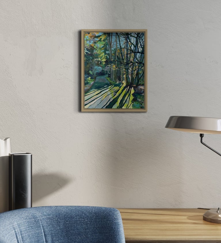 'Interweaving sunbeams' 11x14 inches Forest oil painting by Angela Moiseieva