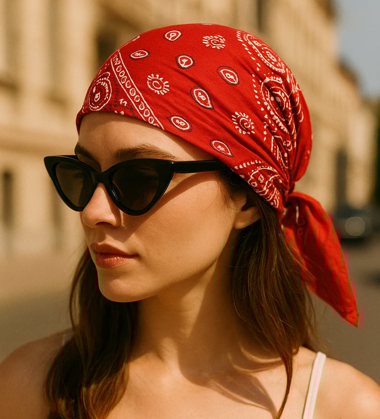 young woman wearing a bandana on her head like a pirate style