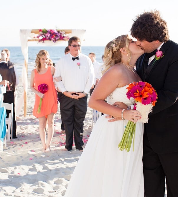 Bride & Groom kissing after wedding at South Beach, Coronado