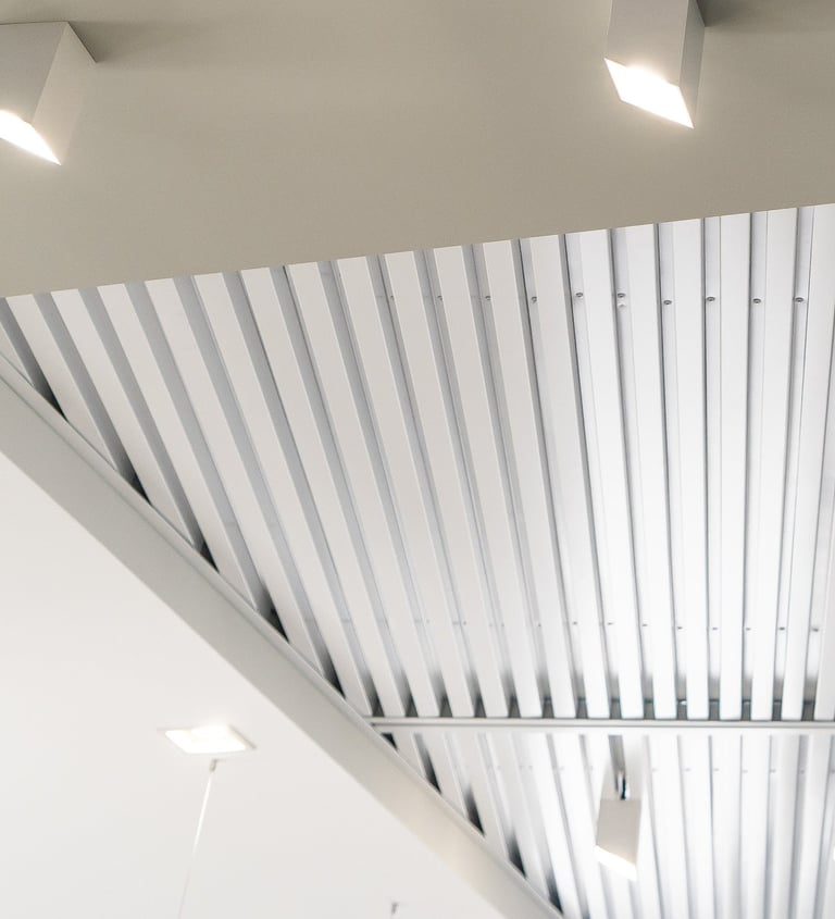 Ceiling of a commercial building with LED lighting