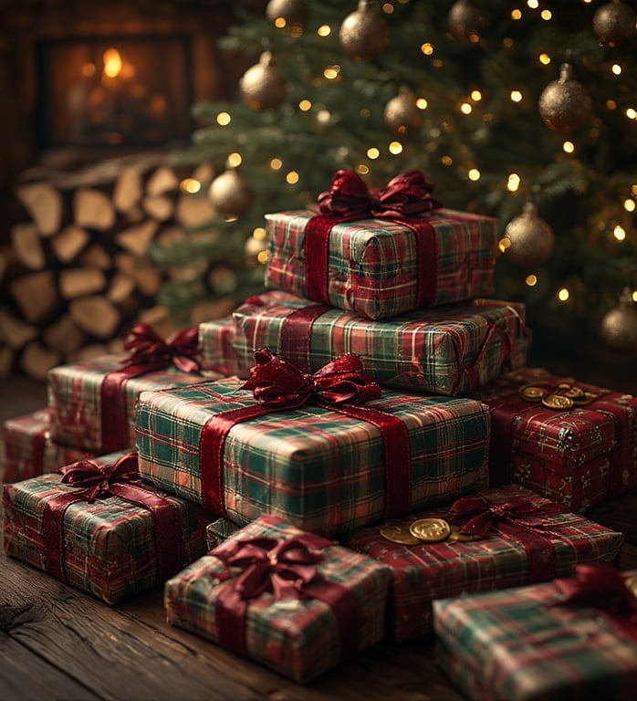 Ralph Lauren-inspired tartan Christmas gift wrapping.