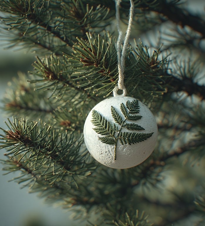 Clay ornament with pressed fern leaf.