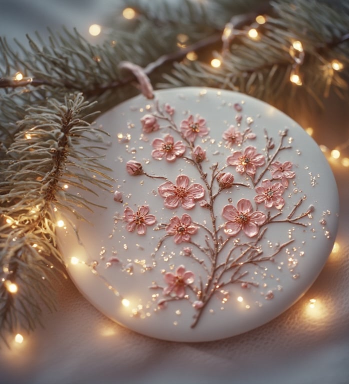 Dried flower clay ornament with pearl shimmer.