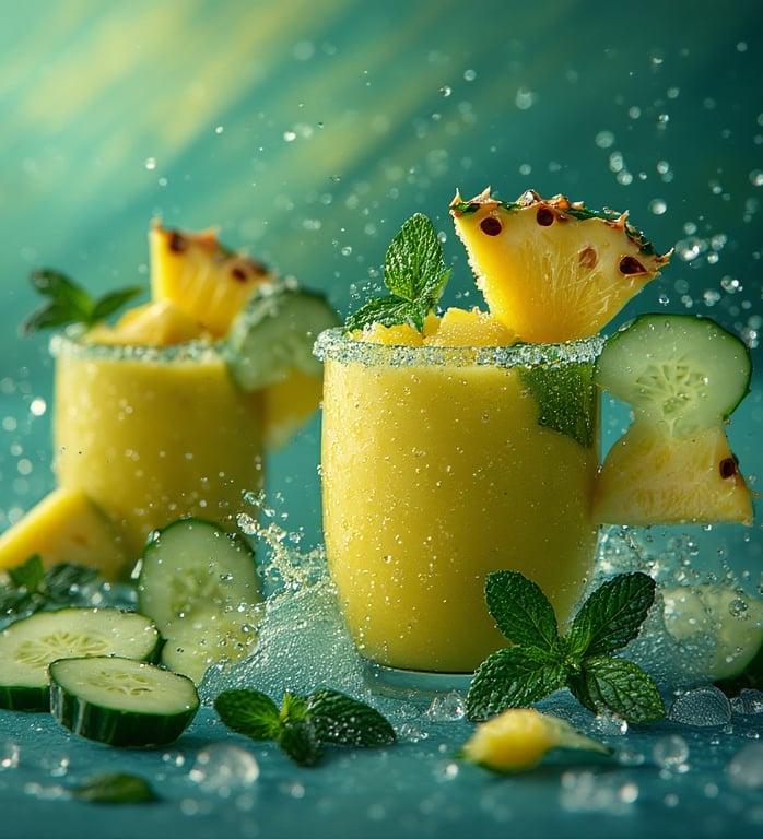 Tropical pineapple cucumber smoothie with mint.