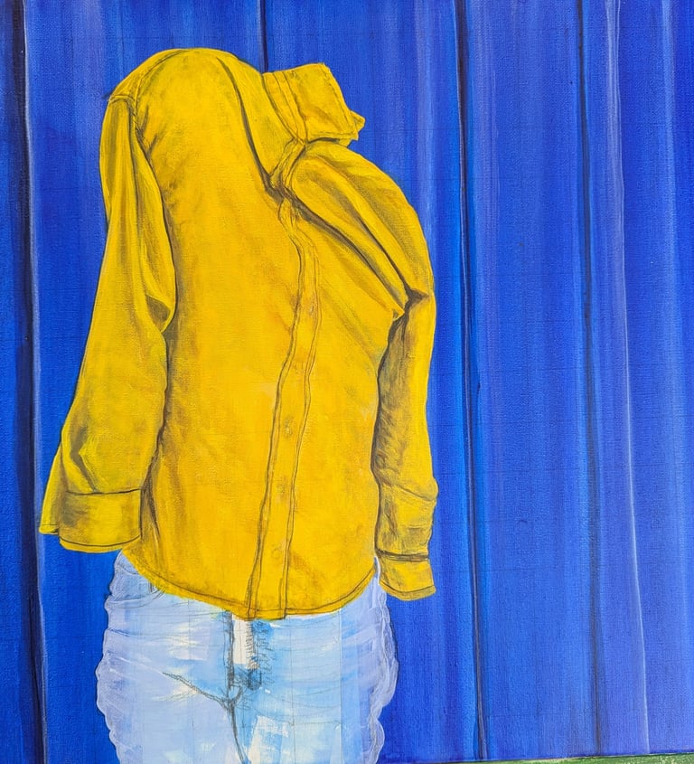 Glazing technique in acrylic paints painting materials and clothing.