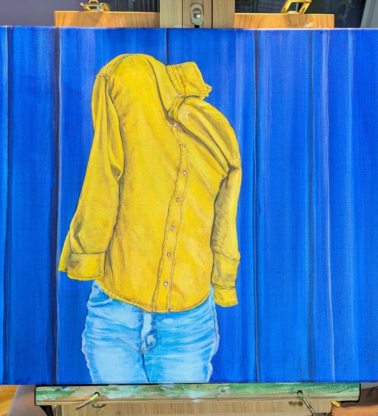 Completed acrylic painting that is a full study on painting fabrics with glazing.