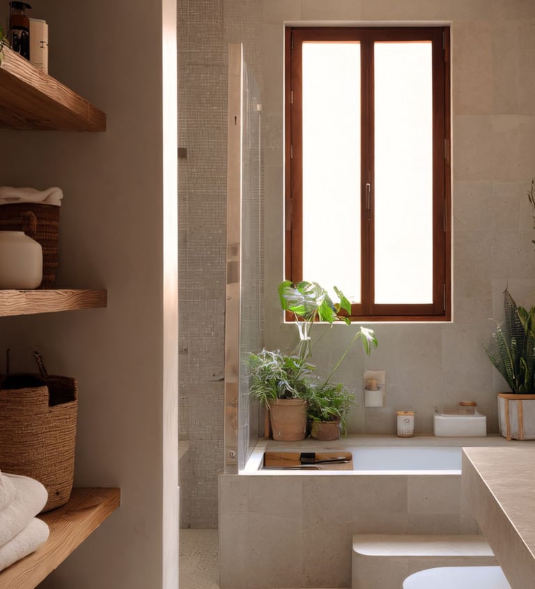 Salle de bain moderne organisée et désencombrée