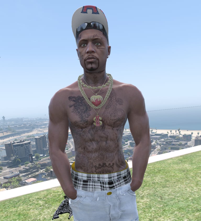 a man with a shirtless shirt and a hat