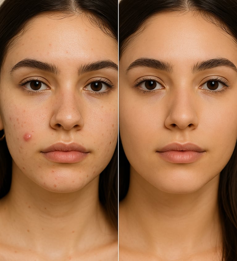 before and after image of using the best pimple patch