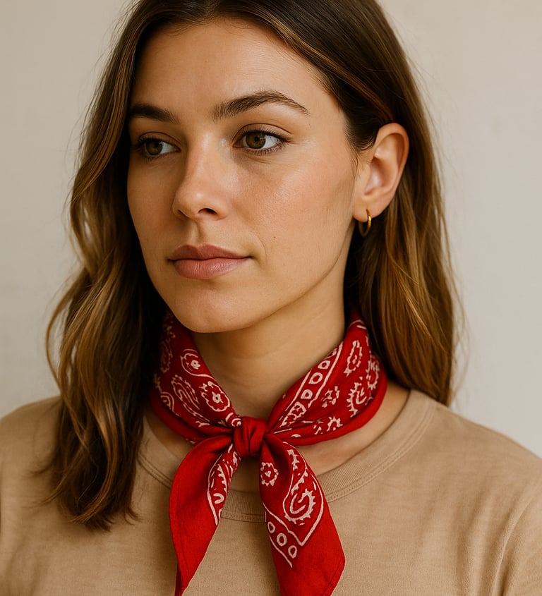 young woman wearing a red neckerchief