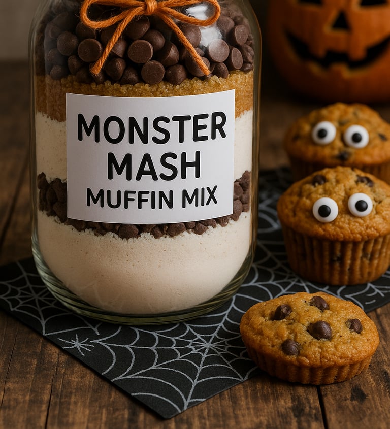 Monster Mash Muffin Mix Jar with Muffins & Eyeballs