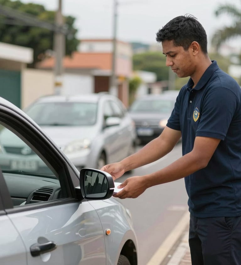 A professional valet in a sharp dark uniform with deep red #6A0505 accents parking a luxury silver sedan in front of a high-end restaurant entrance at night. Soft, warm lighting, sophisticated urban atmosphere, focused on reliability and care.