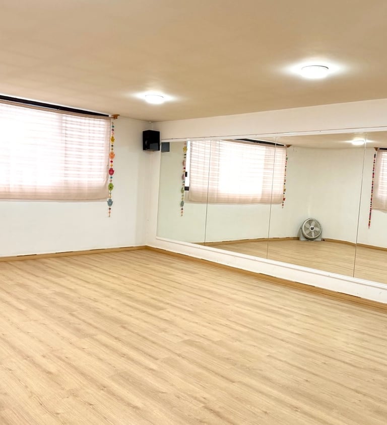 Salón iluminado de clases de danza rojo liminal arte