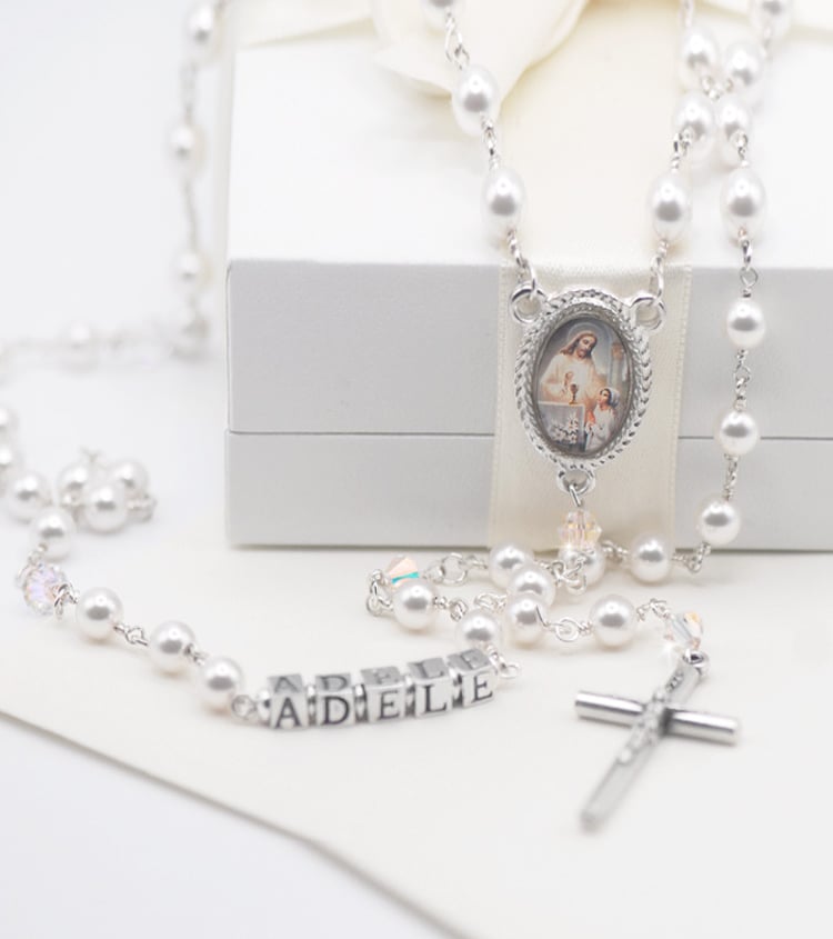 personalised first holy communion rosary beads Northern Ireland