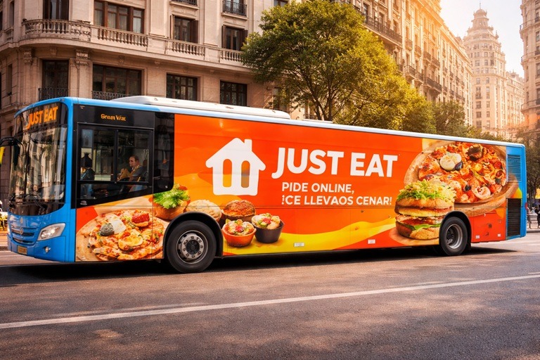 Publicidad lateral autobús Madrid campaña exterior
