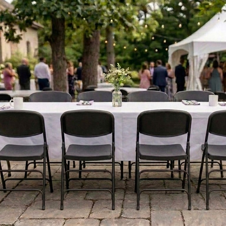 mesa para banquete con 10 sillas negras