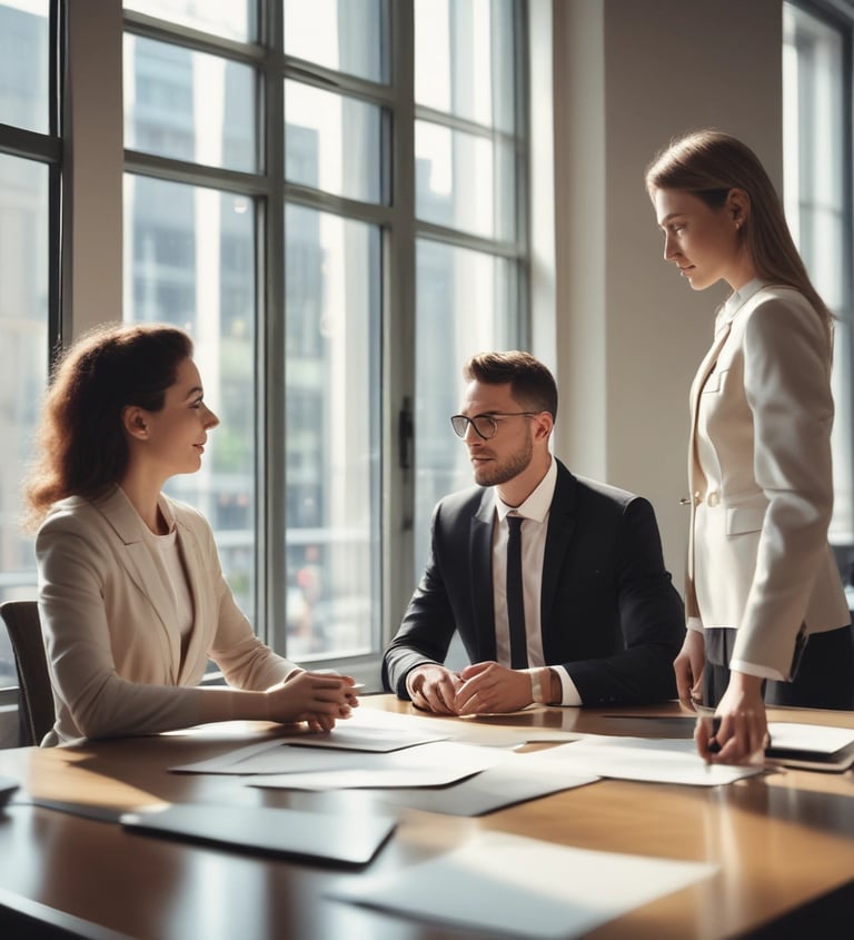 a man riding a skateboard down a street next to tall buildings