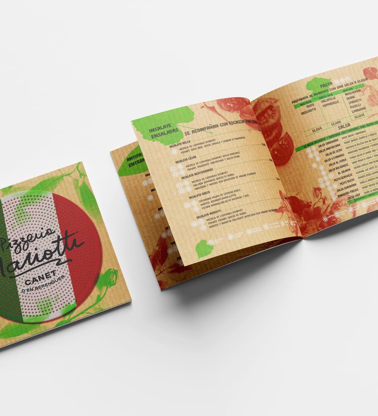 Carta menú restaurante italiano. Pizzeria Mariotti Canet