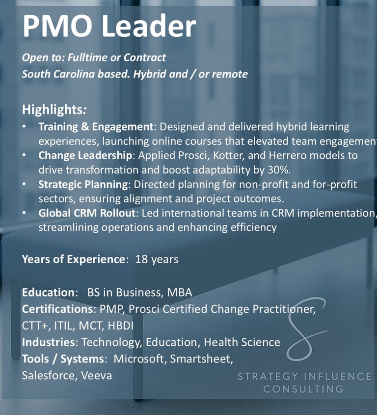 PMO Leader For Hire