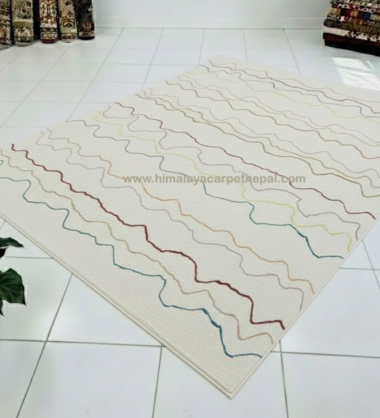 Custom Rugs - Modern Tibetan hand-knotted rug with geometric patterns and contemporary style