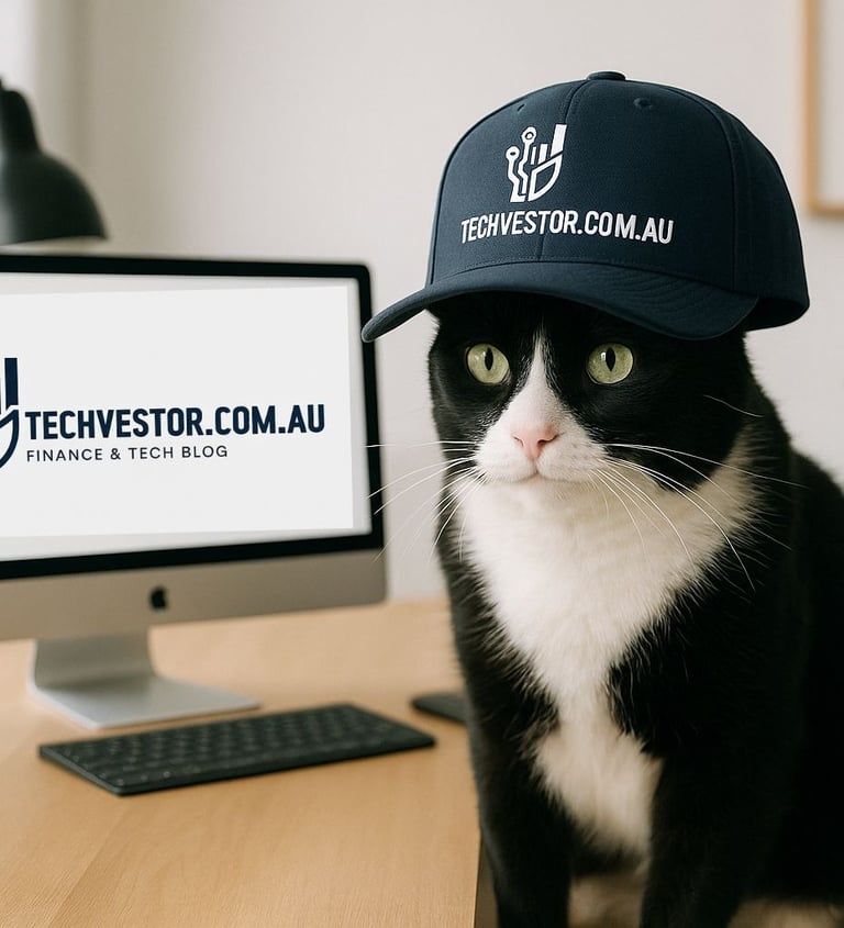 A tuxedo cat sitting at a desk in a modern home office