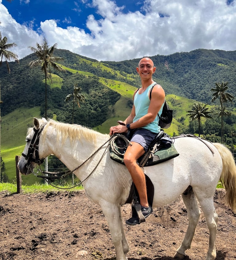 a bald man on a horse in Colombia