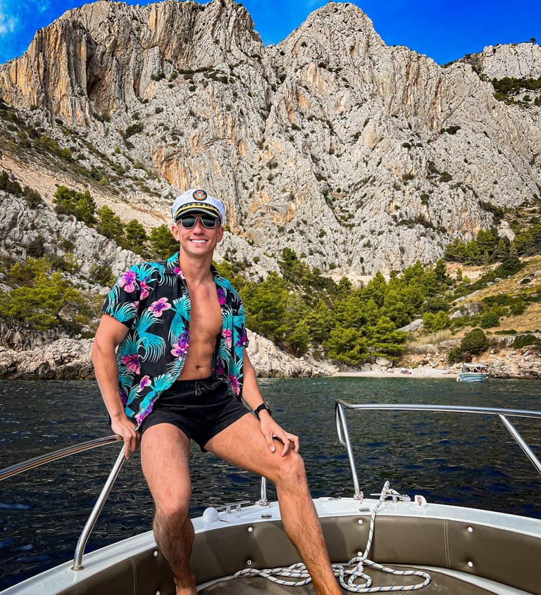 a bald man on a boat in Croatia