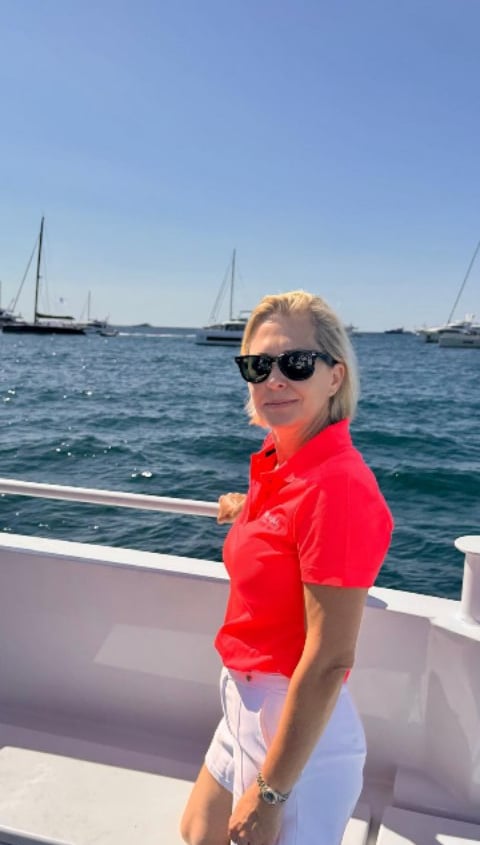 Lu, ex-yacht crew and founder of Luxe & Keel, on a superyacht in Antibes