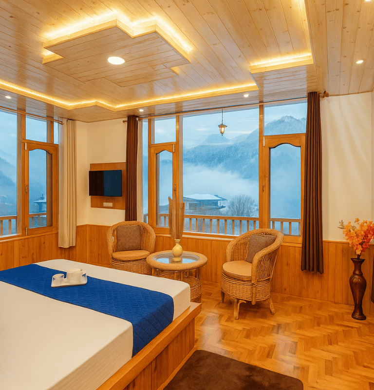 Mountain view room at Olive Grand View boutique hotel Manali