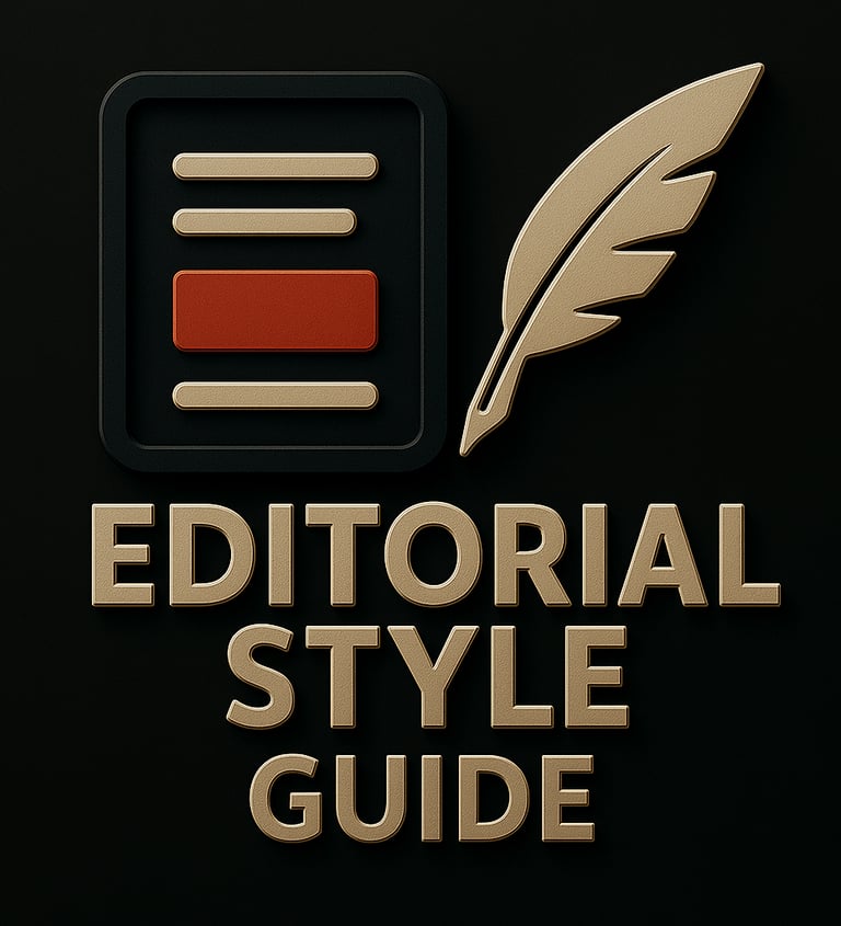 Document layout icon and feather pen above the text ‘Editorial Style Guide
