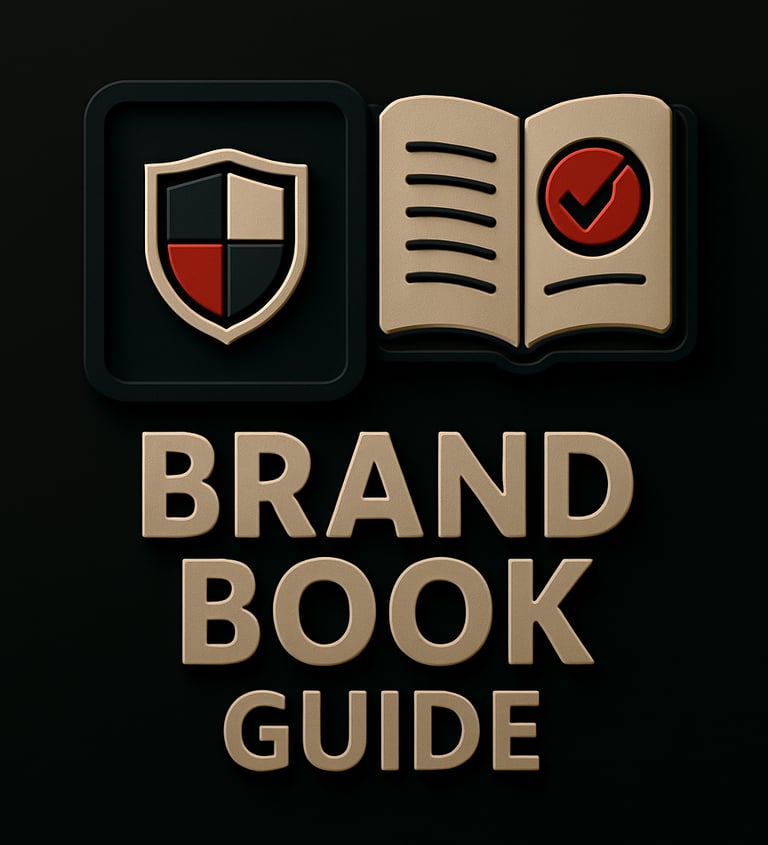 Shield and open book with checkmark above the text ‘Brand Book Guide
