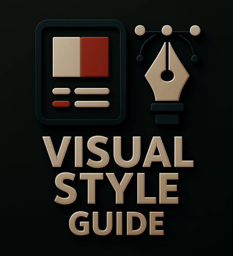 Layout grid with color blocks and pen tool icon above the text ‘Visual Style Guide