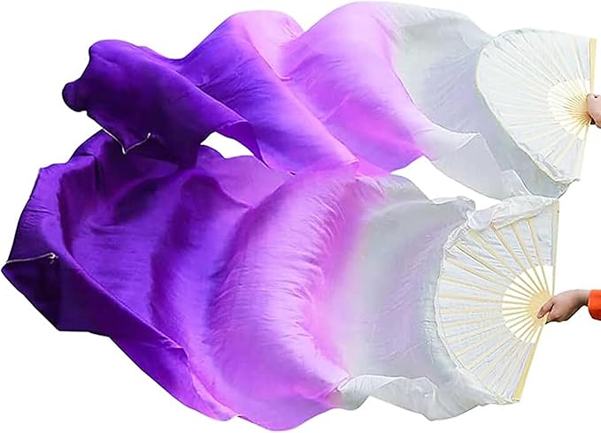abanicos de seda morado y blanco