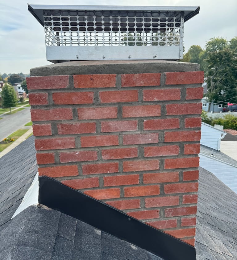 Chimney specialist rebuild shimney from roof line