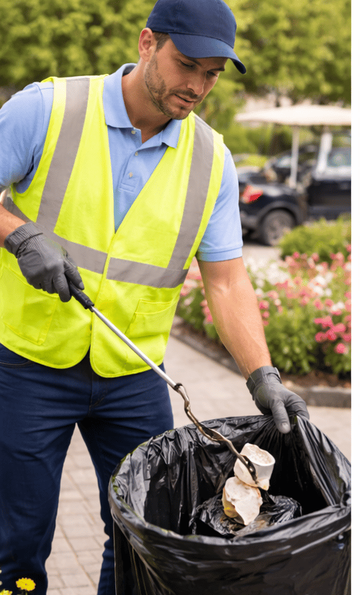Apartment complex porter service removing trash from common areas