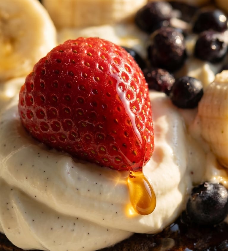 Healthy dessert with strawberries yogurt high protein snack