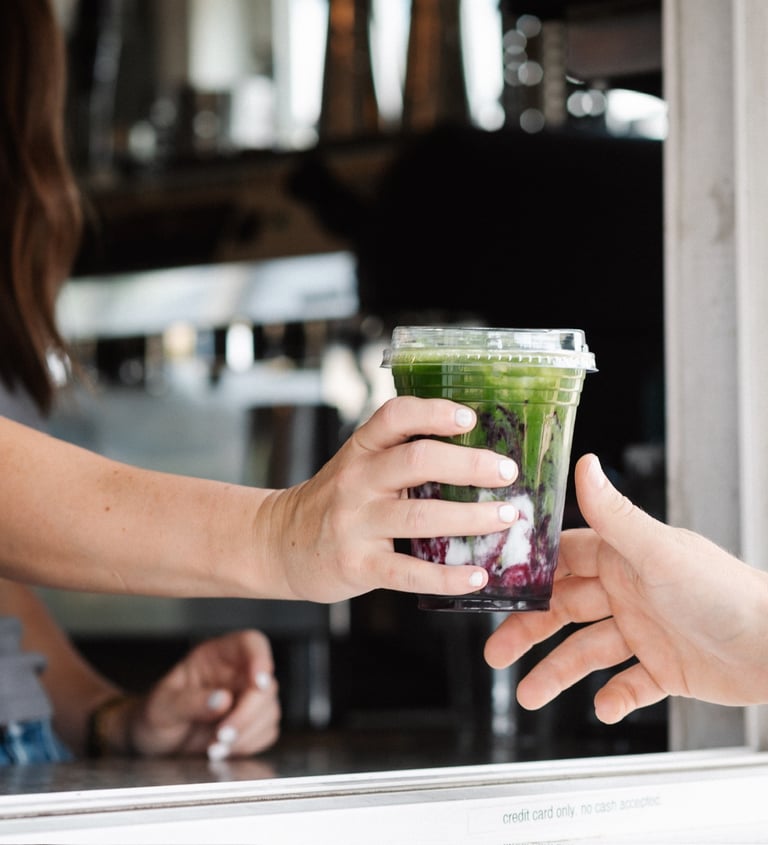 Serving a strawberry matcha latte 