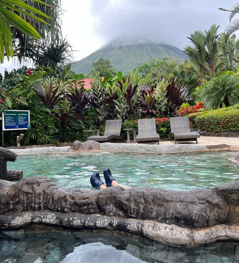 la fortuna with kids swimming  in hot springs