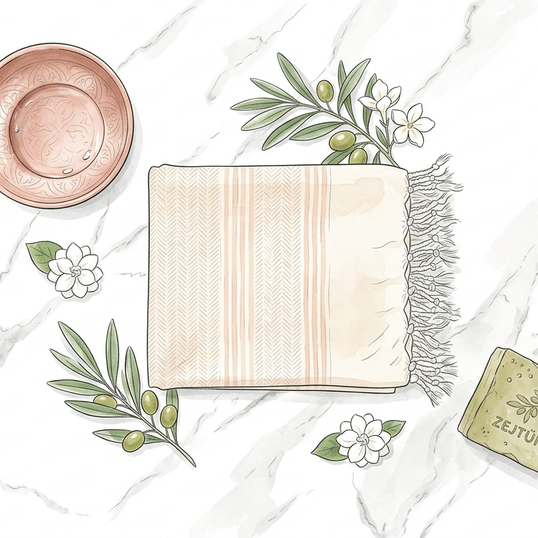 Luxury bath gift set with peshtamal, rose bowl, and olive soap from Hizirbey Hamami